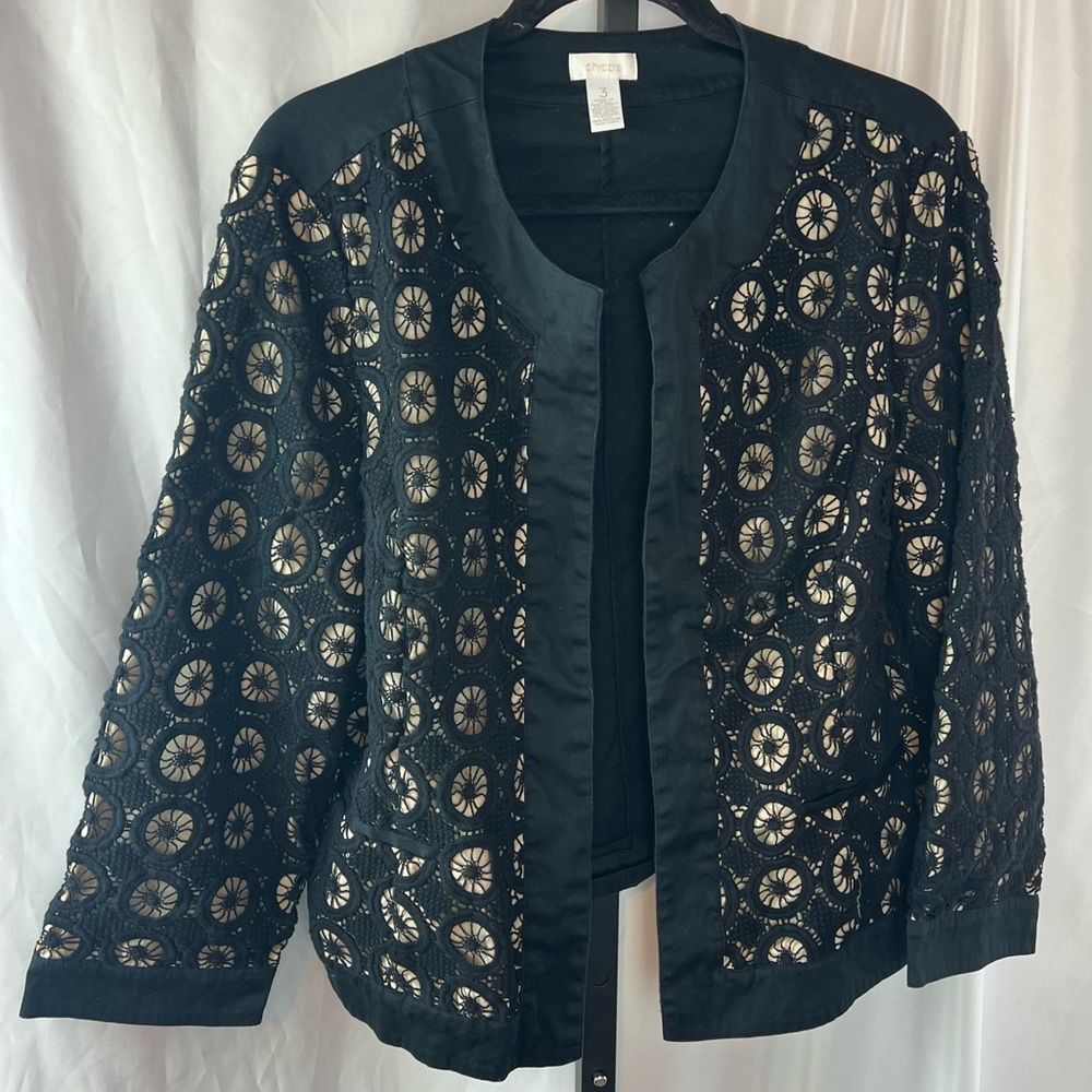 Chico's Lace Black Open Front Jacket, size 3 (XL)